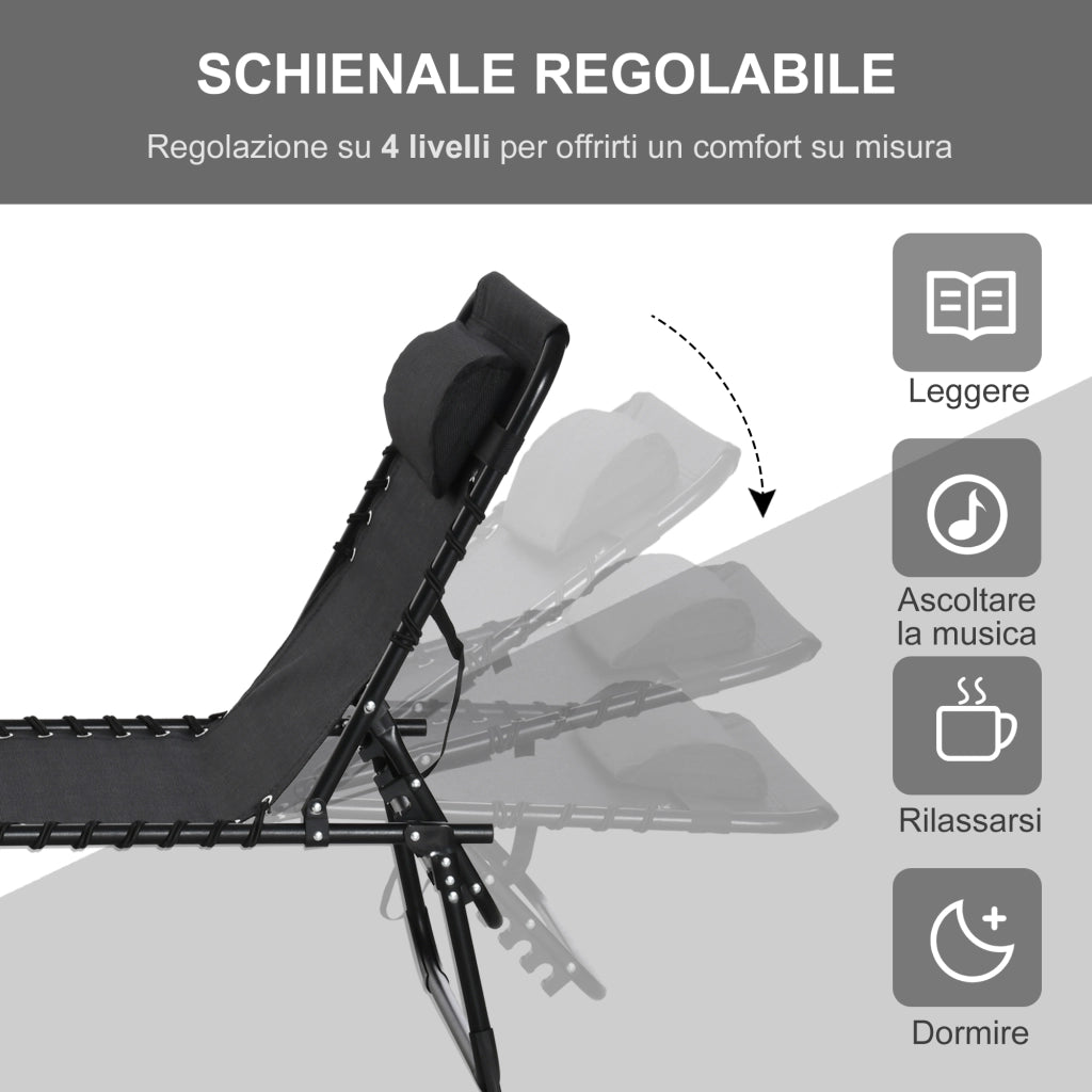 EasyComfort Lettino Prendisole in Acciaio e Tessuto Traspirante con Schienale Reclinabile, 189x58x30 cm, Nero