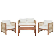Set di Divano da giardino a 4 posti Legno chiaro Accacia con corda sintetica beige Divano a 2 posti Poltrone e tavolino