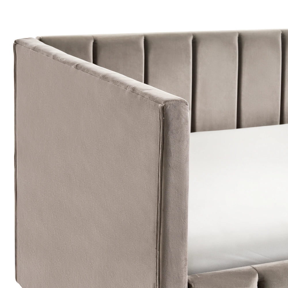 Letto 90 x 200 cm in velluto tortora imbottito elegante rete a doghe gambe in legno