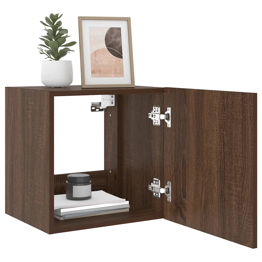 Mobili TV a Parete con Luci LED 2pz Rovere Marrone 40,5x35x40cm 837259