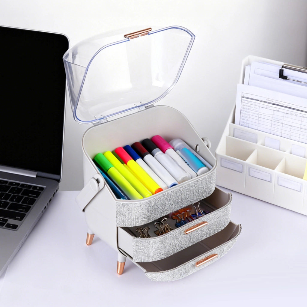 ZMH Porta trucchi da scrivania con più cassetti contenitore per cosmetici color argento 29 x 19 x 38 cm