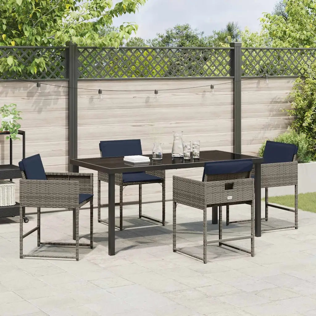 Set da Pranzo per Giardino con cuscino 5 pcs Grigio polyrattan 3380034