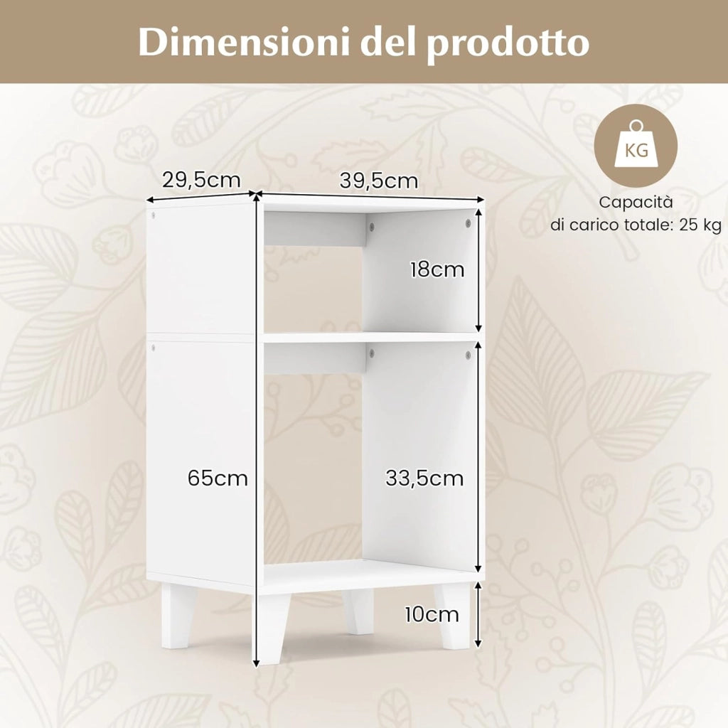 Tavolino a 3 Livelli, Tavolino Moderno con Ripiani, Gambe e Struttura Stabile, Tavolino da Divano Multiuso per Camera da Letto, Soggiorno e Ufficio, 39,5 x 29,5 x 65 cm, Bianco
