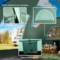Tenda da Campeggio 6 Posti Idrorepellente con Protezione UV, Pali in Fibra di Vetro, 4.55x2.3x1.8 m, Verde