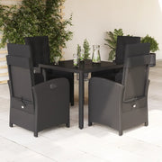 Set da Pranzo da Giardino 5 pz Nero con Cuscini in Polyrattan 3212457
