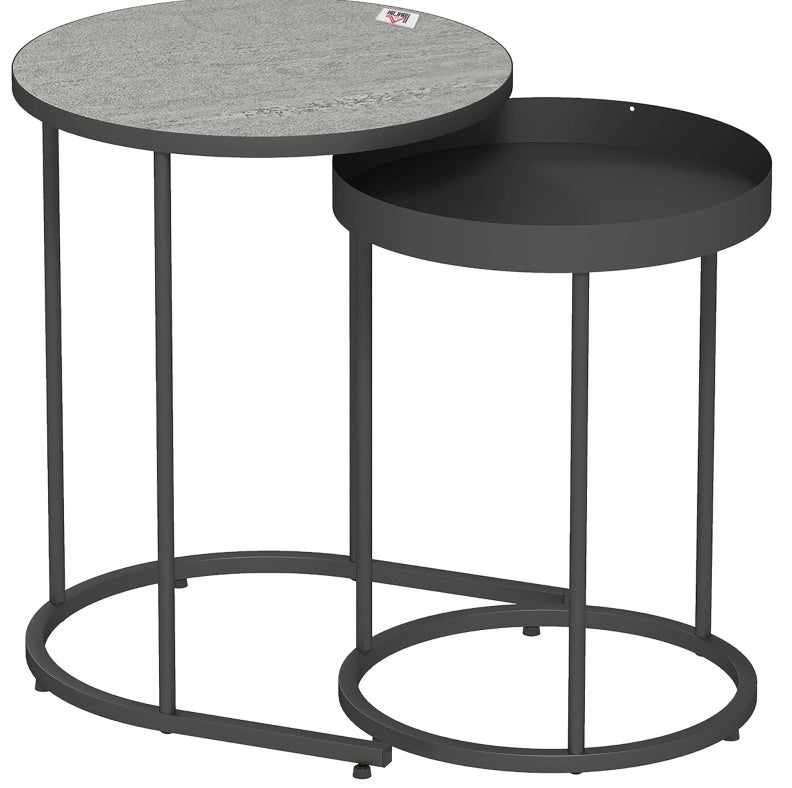 Set di 2 tavolini rotondi impilabili in MDF e metallo grigio