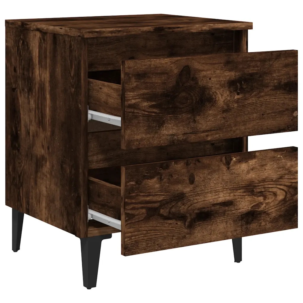 Comodino con Gambe in Metallo Rovere Fumo 40x35x50 cm 813128