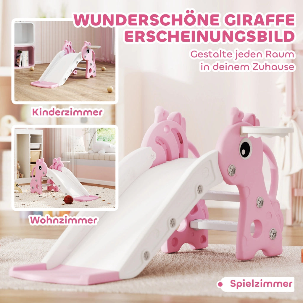 Scivolo 3 in 1 per Bambini Forma Giraffa con Canestro e Palla ¨C Xylo ¨C Rosa