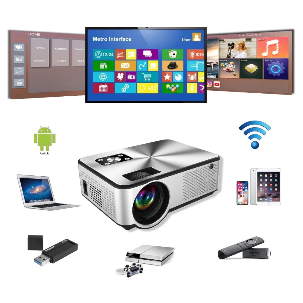 Trade Shop - Mini Video Proiettore Led Full Ultra Hd Home Cinema Wifi Android 11.0 Ab-r36 -