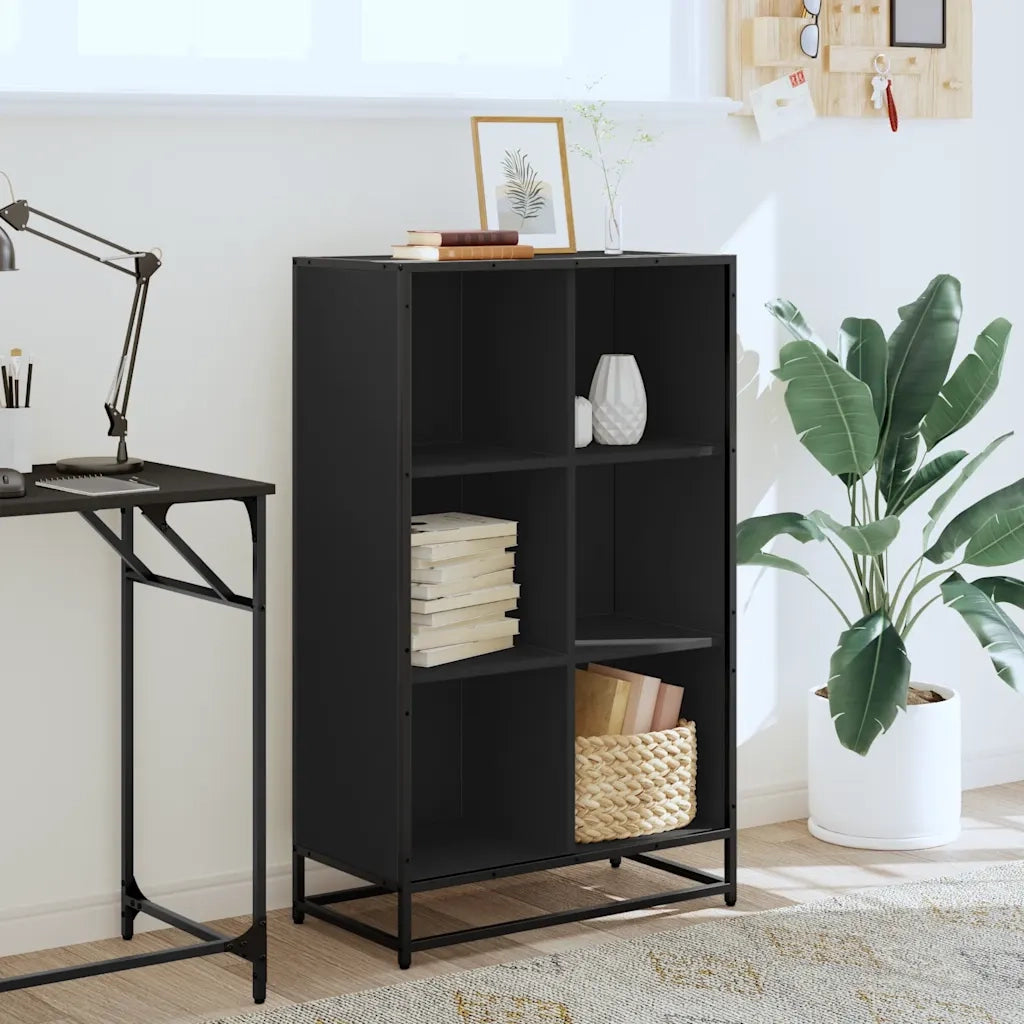 Libreria-Scaffale per Libri-Mobile di Stoccaggio Nera 65,5x33x107,5 cm in Legno Multistrato
