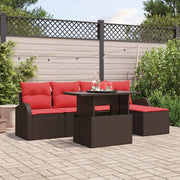 Set Divano da Giardino con cuscino 6 pcs Marrone Poly Rattan