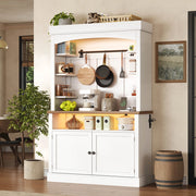 Credenza alta ad arco 106x43x183 cm in MDF bianco con LED RGB; prese USB e 2 prese AC