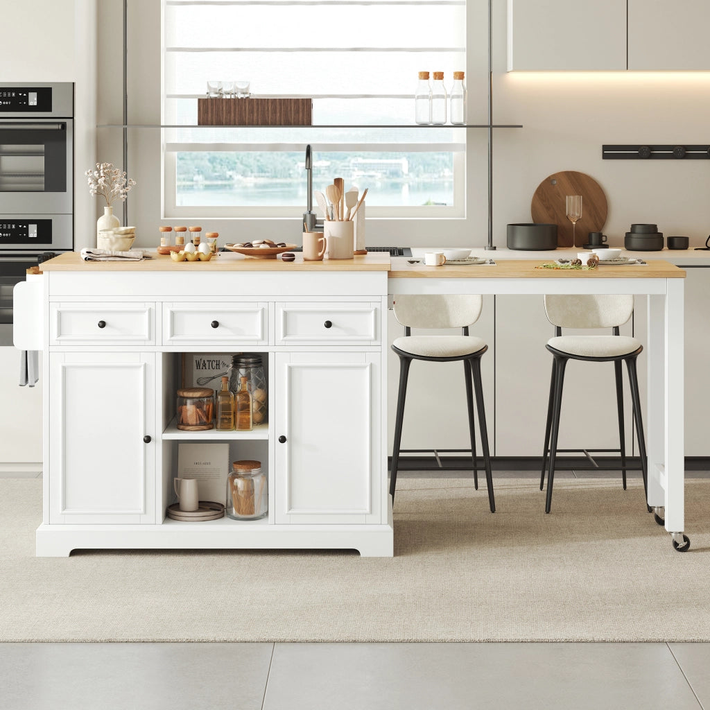 Carrello da cucina mobile con 3 cassetti; ripiani e piano estraibile per cucina e sala da pranzo; 112×45×92 cm