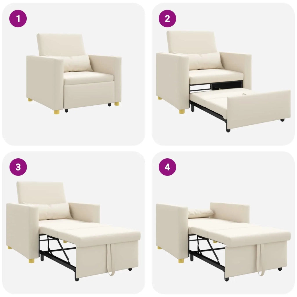 Divano letto | Sof¨¤ letto | Letto singolo estraibile singolo Bianco crema 90 x 165 x 87 cm