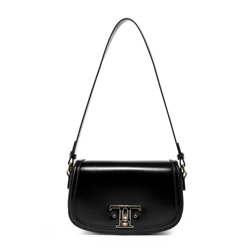 Borsa a tracolla da donna in vera pelle nera