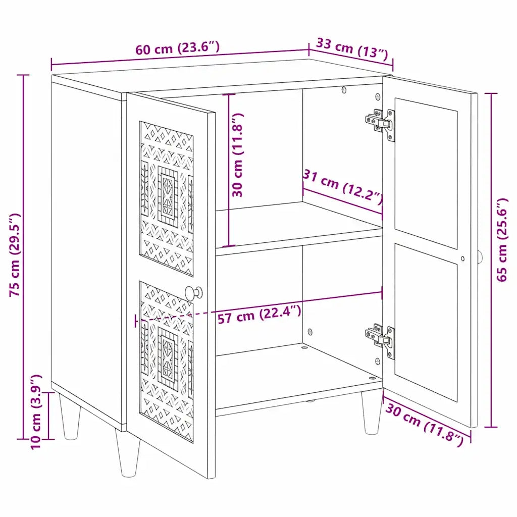 vidaXL Credenza Bianco 60 x 33 x 75 cm legno massello di mango