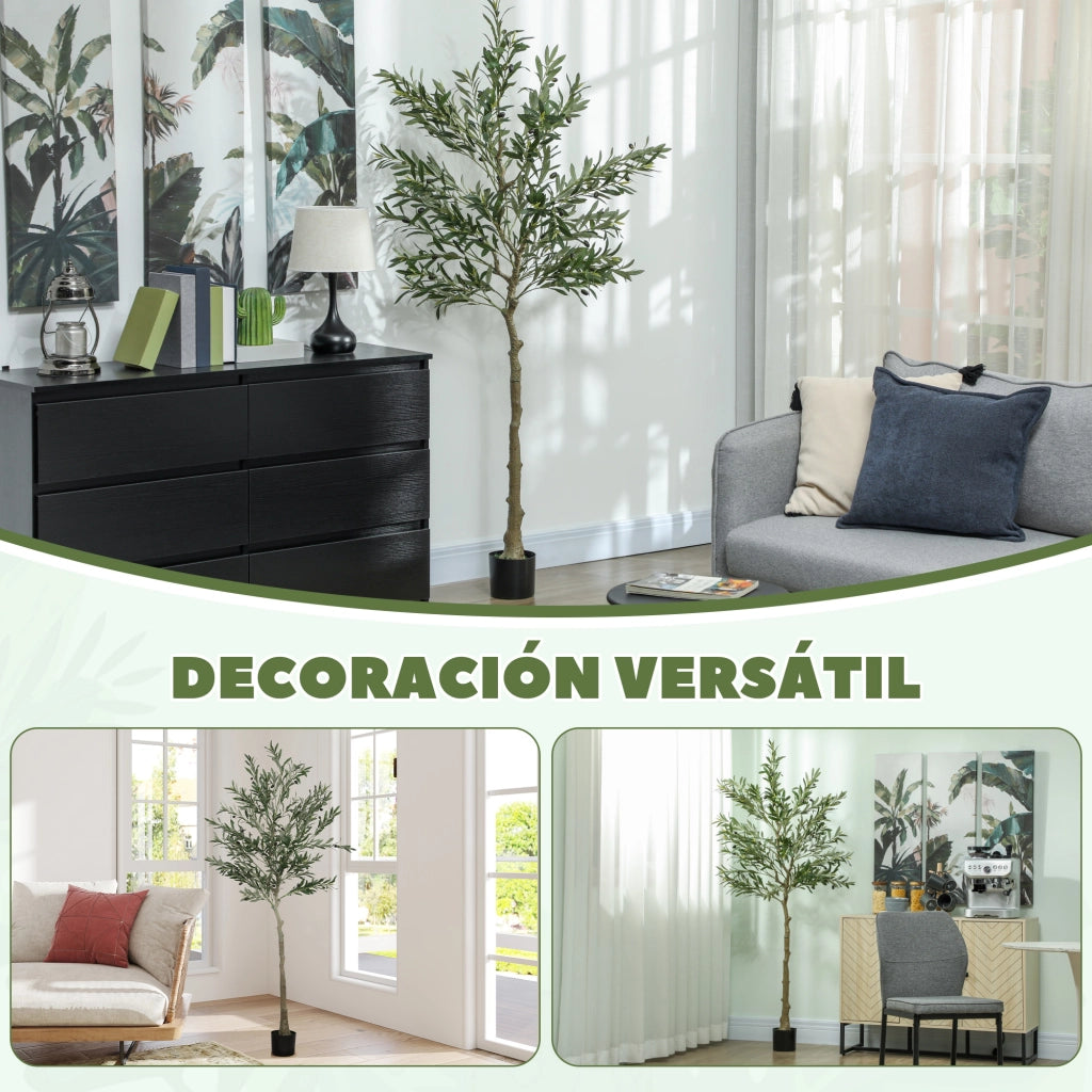 Albero di Olivo Artificiale ¨C Xylo ¨C 180cm con 900 Foglie e 40 Olive in Vaso Verde