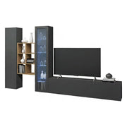 Mobile Soggiorno Ausonia, Parete Attrezzata 15 Ripiani Made in Italy, 320x30x180h cm Nero Antracite