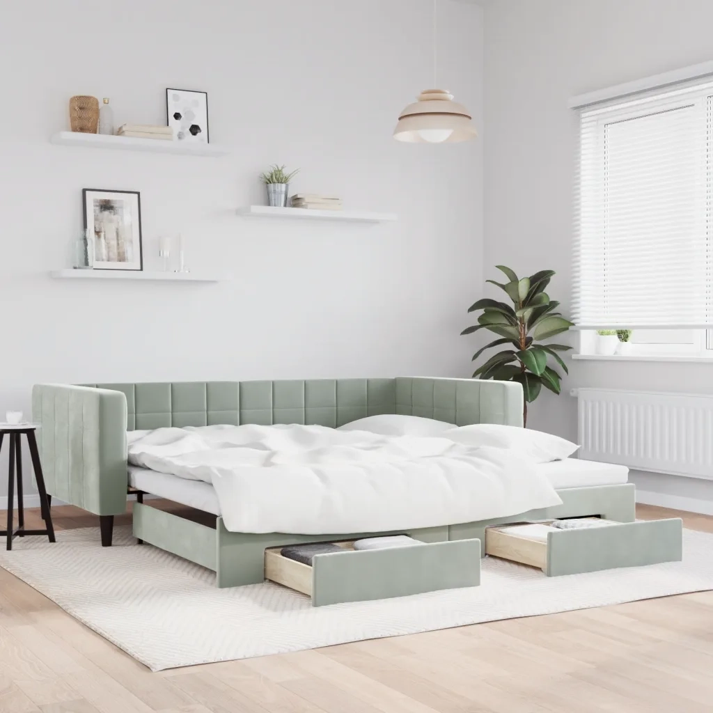 Divano Letto Estraibile Cassetti-Sofa Letto-Daybed Grigio Chiaro 100x200 Velluto 935497