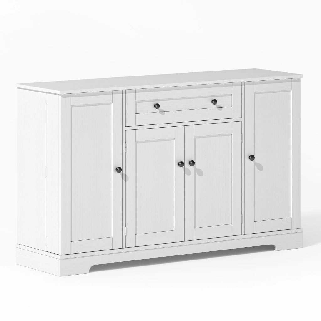 Credenza 138x40x85 cm Bianca con Cassetto; 3 Armadietti; Ripiani Regolabili e Portaoggetti sulle Ante