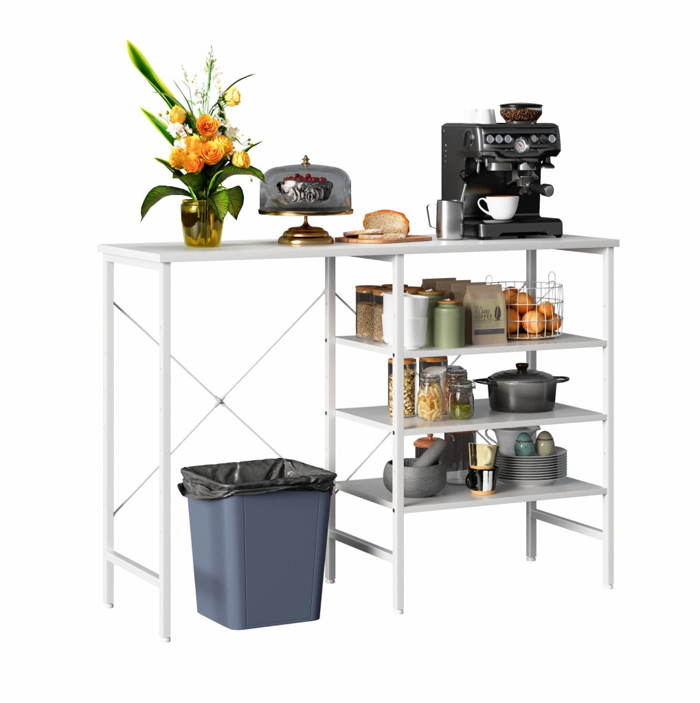 Tavolo organizer bianco MDF e metallo; ripiani configurabili