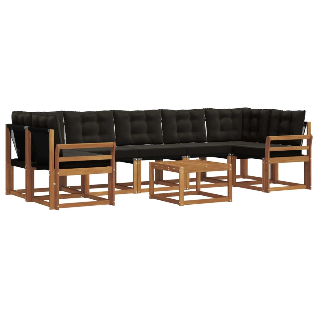 Set di divani da esterno con cuscino 8 pcs Naturale e Nero