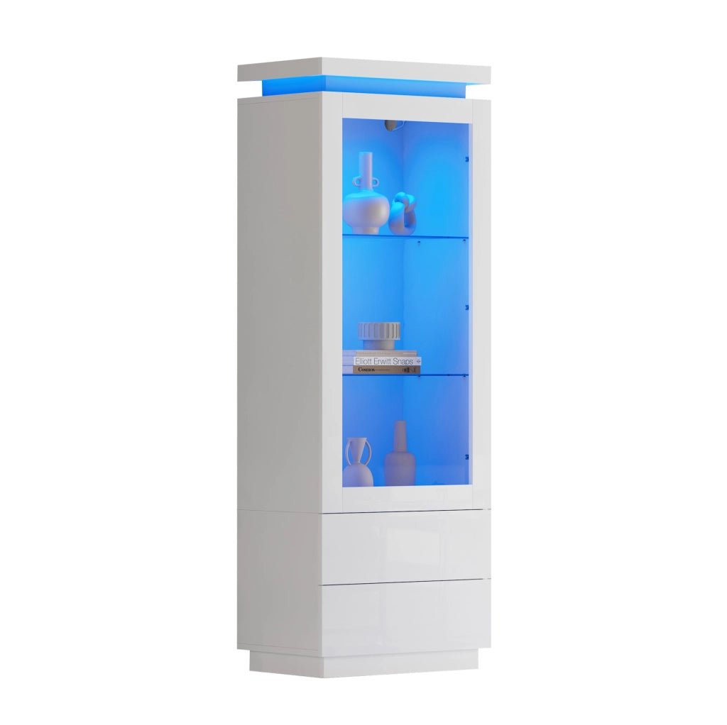 Vetrina alta 60x40x171 cm con 2 cassetti; LED controllato da app; bianco lucido