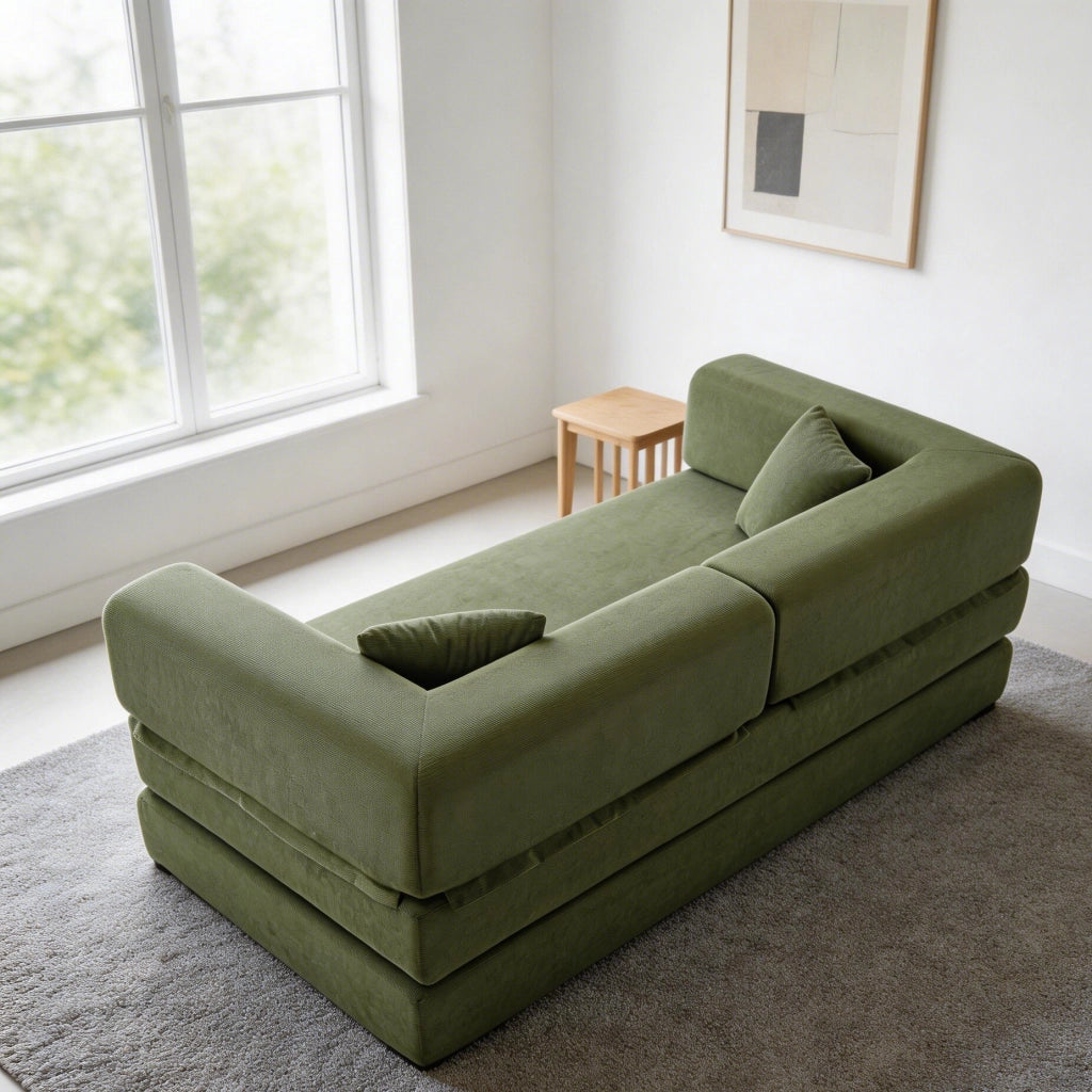 Divano Letto Pieghevole con Cuscino ¨C Xylo ¨C Verde, Velluto a Coste
