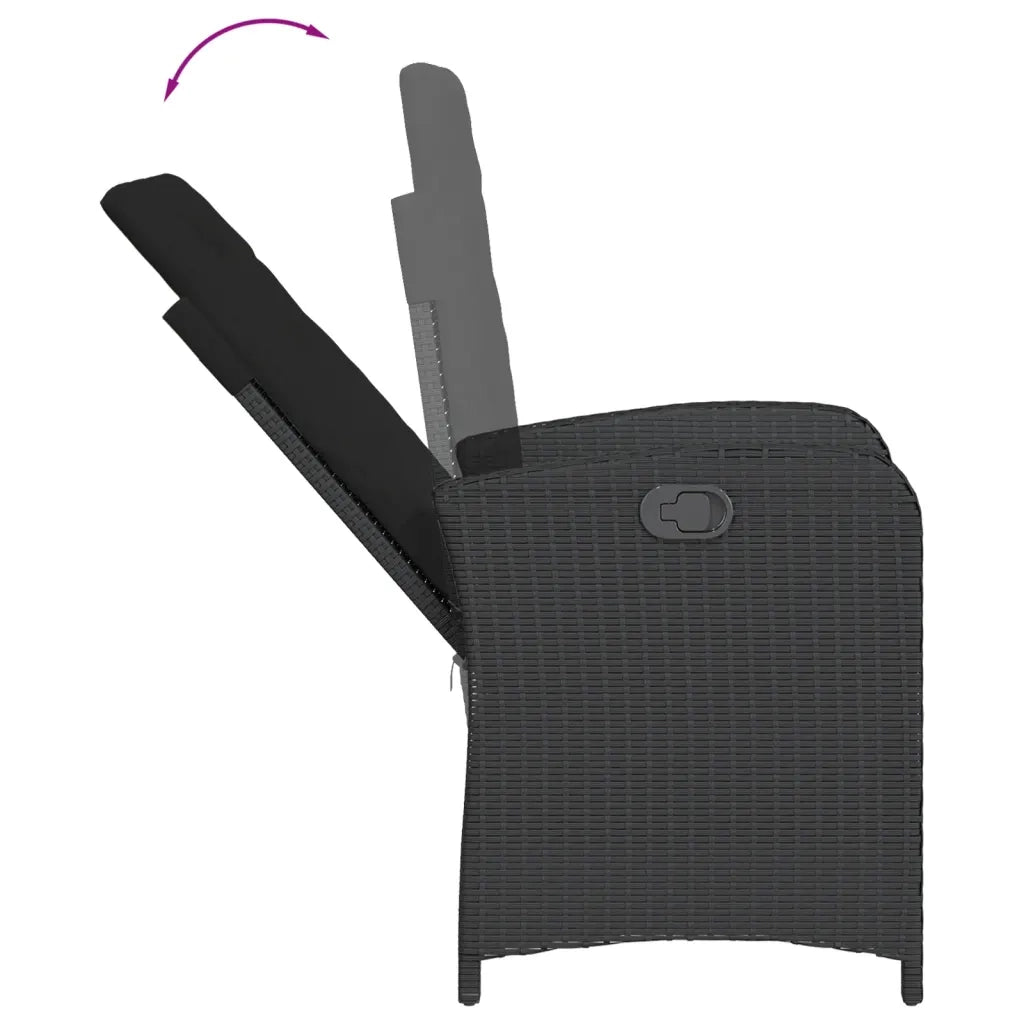 Sedie da Giardino Reclinabili 2 pz con Cuscini Nero Polyrattan 365169