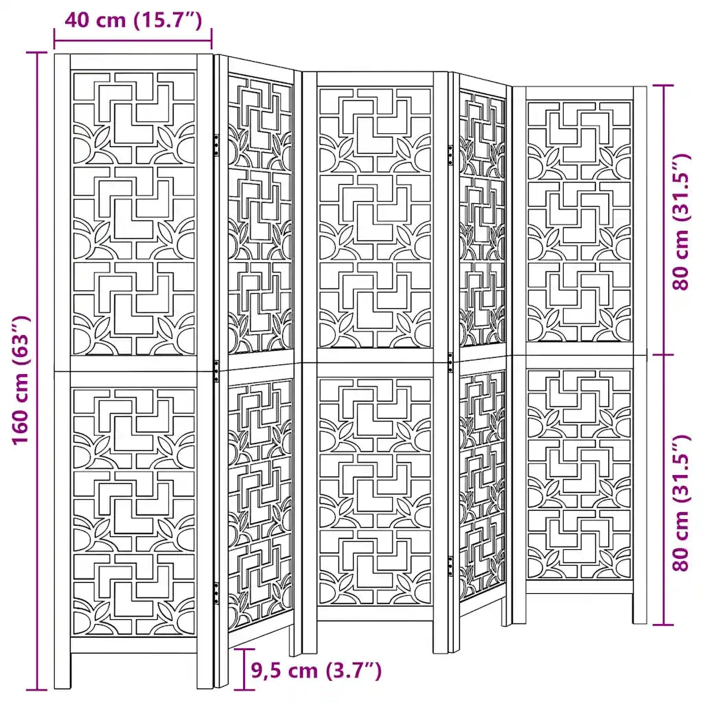 Divisorio Ambienti | Divider per stanze | Paravento 5 Pannelli Marrone Legno Massello Paulownia