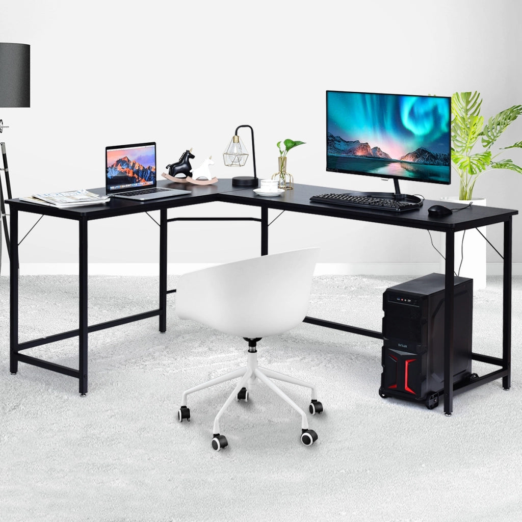 Scrivania ad angolo a forma L per ufficio, Tavolo ampio per computer in legno da casa 168x125x74cm Nero