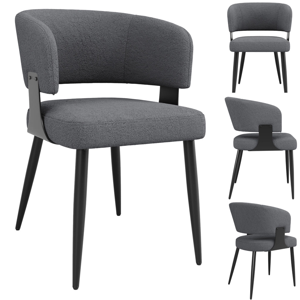 Sedia da pranzo 59x46.5x81.5 cm ergonomica in flanella e metallo grigio