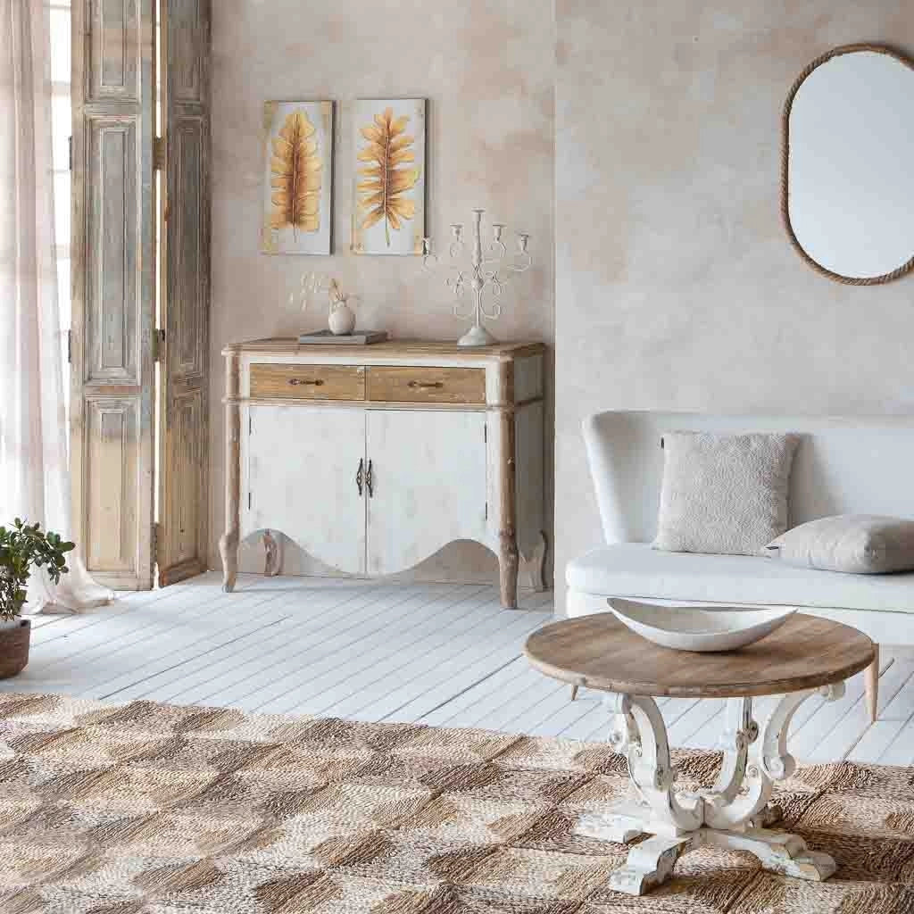 Tavolino in legno con finitura bianco anticato 80x80x47h cm