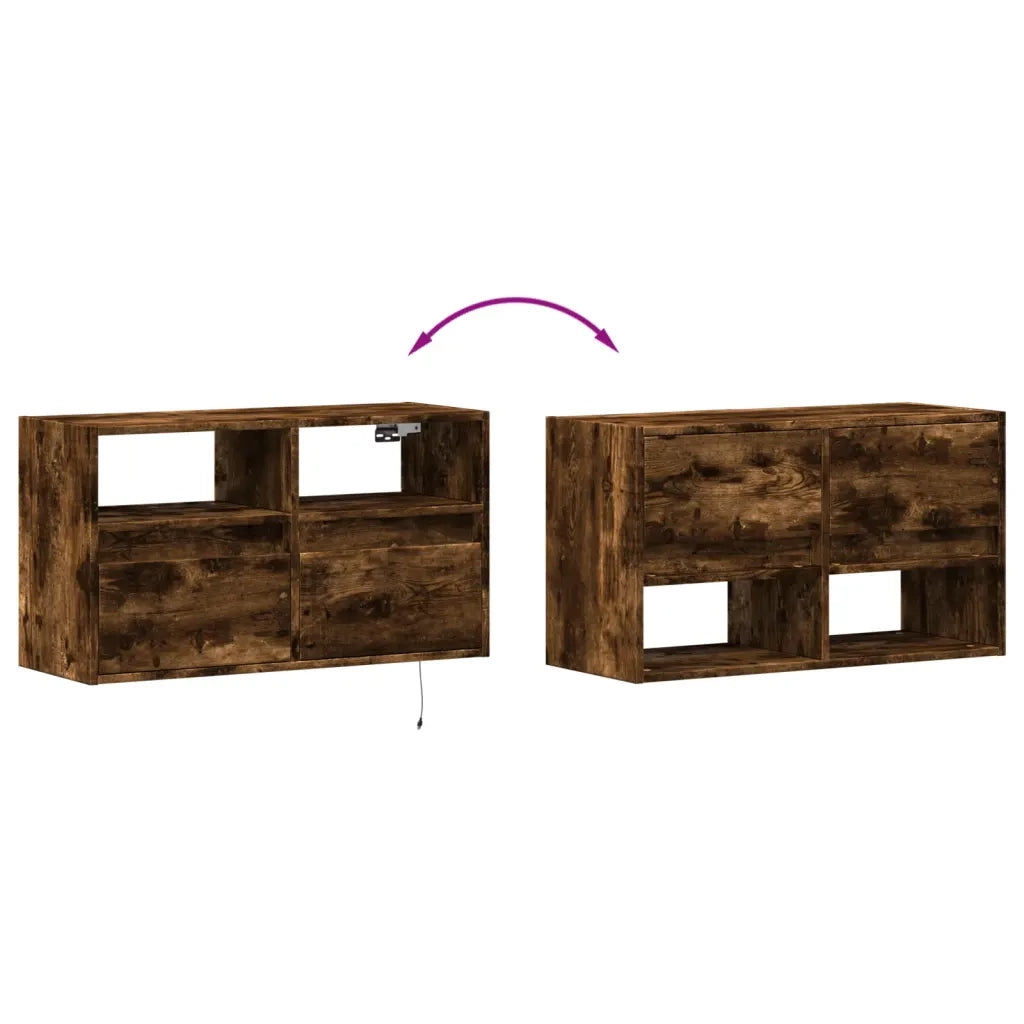 Mobile TV a Parete con Luci LED Rovere Fumo 80x31x45 cm