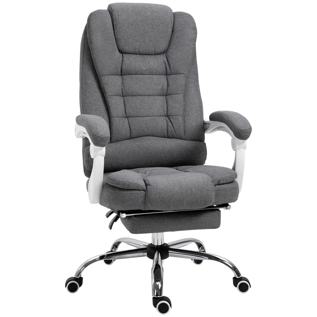 Sedia da ufficio ergonomica con poggiapiedi ribaltabile, schienale reclinabile e altezza regolabile in ferro grigio