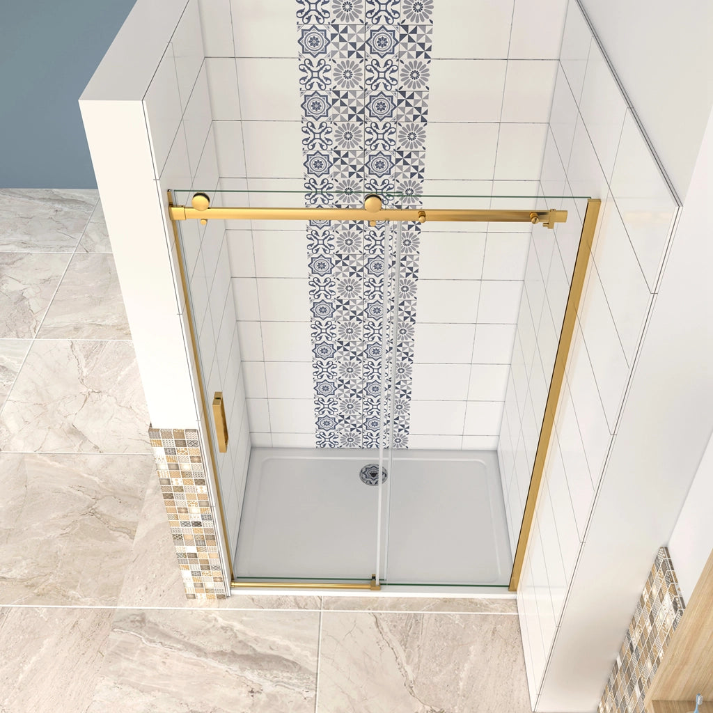 Box Doccia Per Nicchia Porta Scorrevole Ingresso Laterale in Vetro 8 mm Temperato Trasparente Anticalcare Telaio Cromato Lucido Finitura Oro 140x195 cm