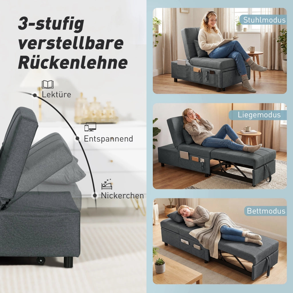 Divano letto 4 in 1 multifunzionale ¨C Xylo ¨C tessuto grigio con schienale reclinabile