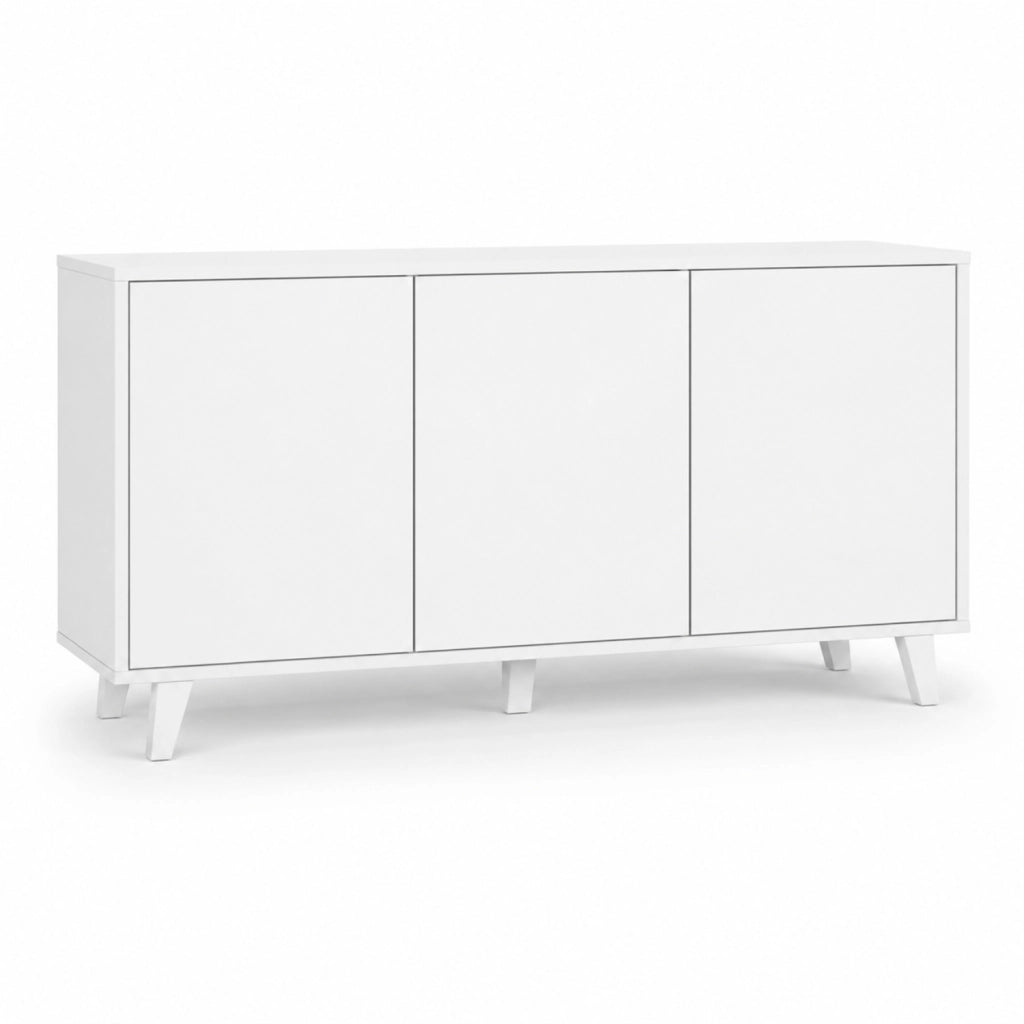 Mobile Contenitore Con 3 Ante Battenti Senza Maniglie Credenza In Melaminico Per Soggiorno Sala Da Pranzo E Ingresso 154 X 41 X 75 Cm Bianco