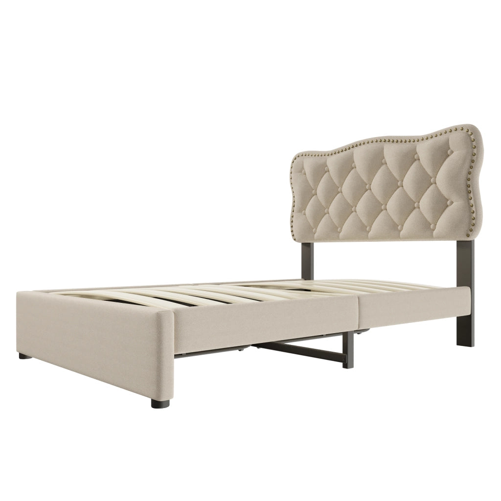 letto imbottito mdf beige scuro 90 x 200 cm