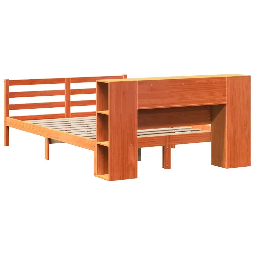 Letto Libreria senza Materasso Marrone Cera 135x190 cm in Pino 3321863