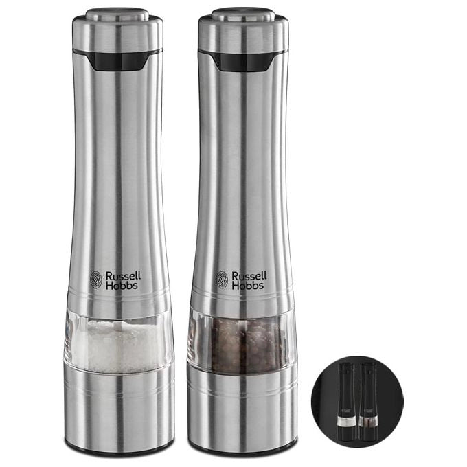 Russell Hobbs 23460-56 Classic Set Macinini Sale e Pepe Elettrici Ceramica Regolabile Luce LED a Batteria colore Acciaio Inossidabile