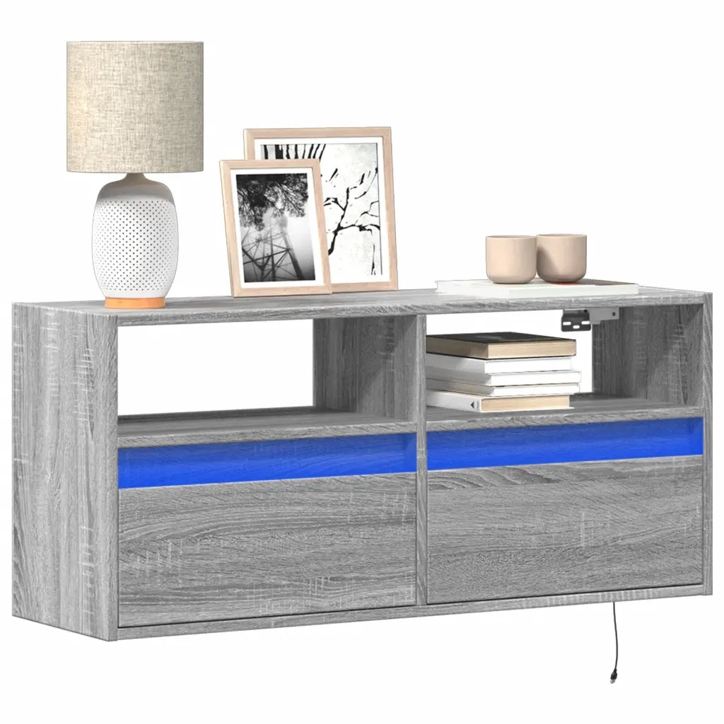 Mobile TV a Parete | Armadietto TV | Mobile Porta TV con Luci LED Grigio Sonoma 100x31x45 cm