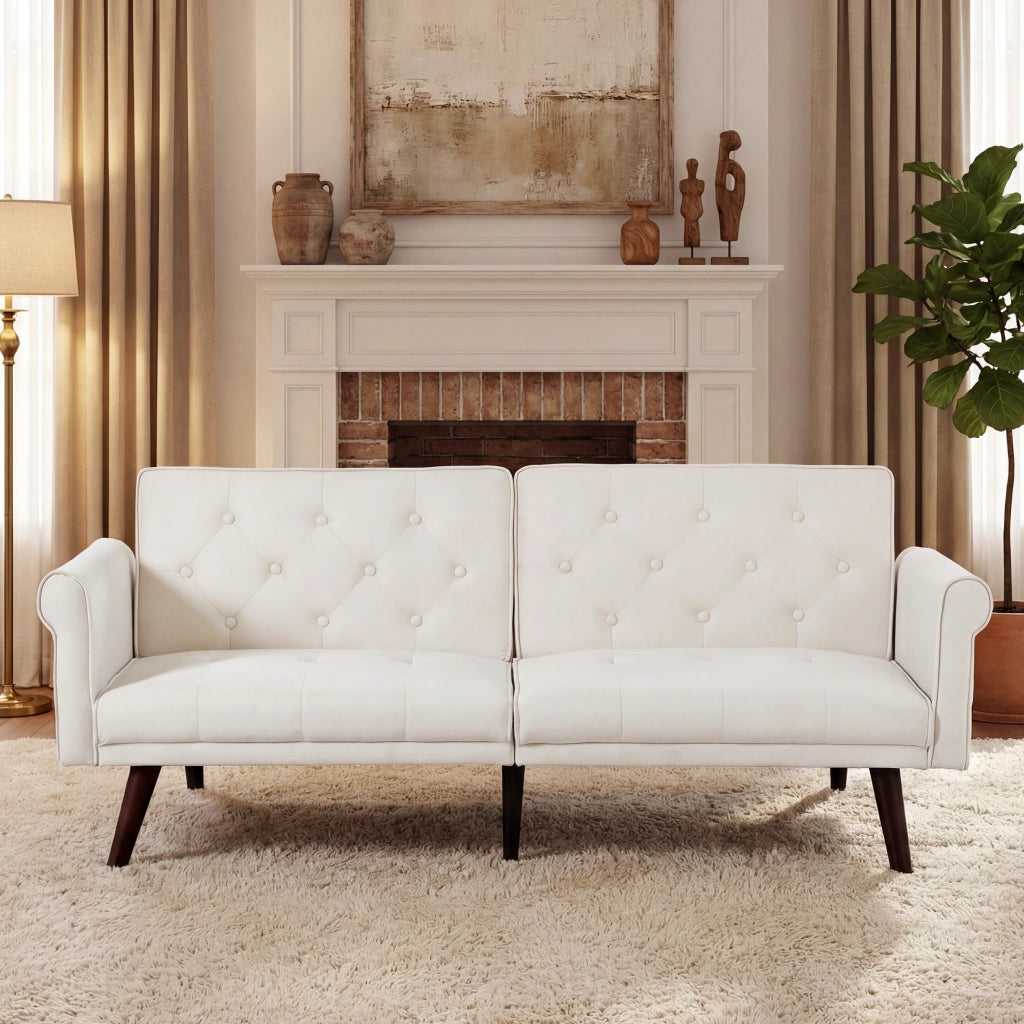 Divano Convertibile 2 Posti con Schienale Regolabile e Letto Ospiti, in Velluto, Beige, 172 × 89 × 70 cm