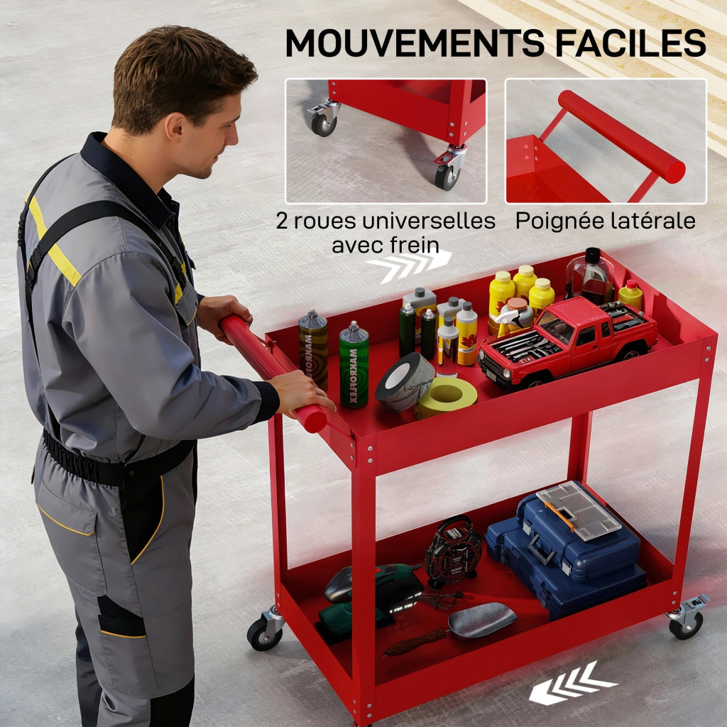 Carrello da lavoro a 2 livelli ¨C zephmum ¨C rosso, 84.5x38x84 cm