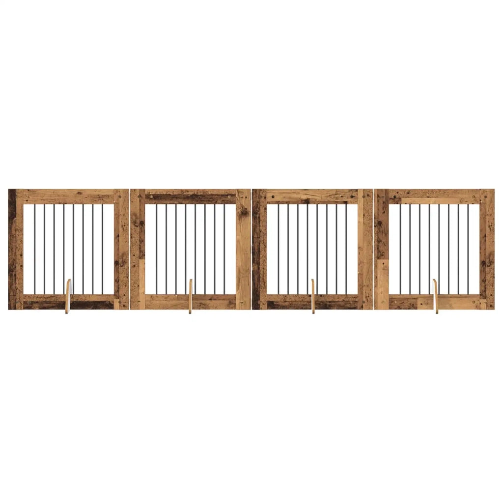 Cancello per cani con supporti 4 pcs Legno antico 80 x 80 cm