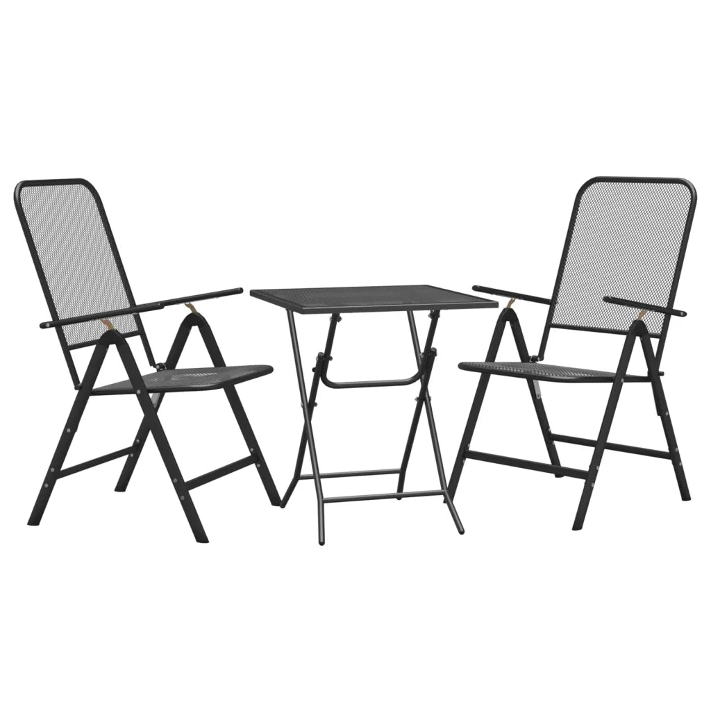 Set da Pranzo per Giardino 3pz Rete Metallica Espansa Antracite 3084717