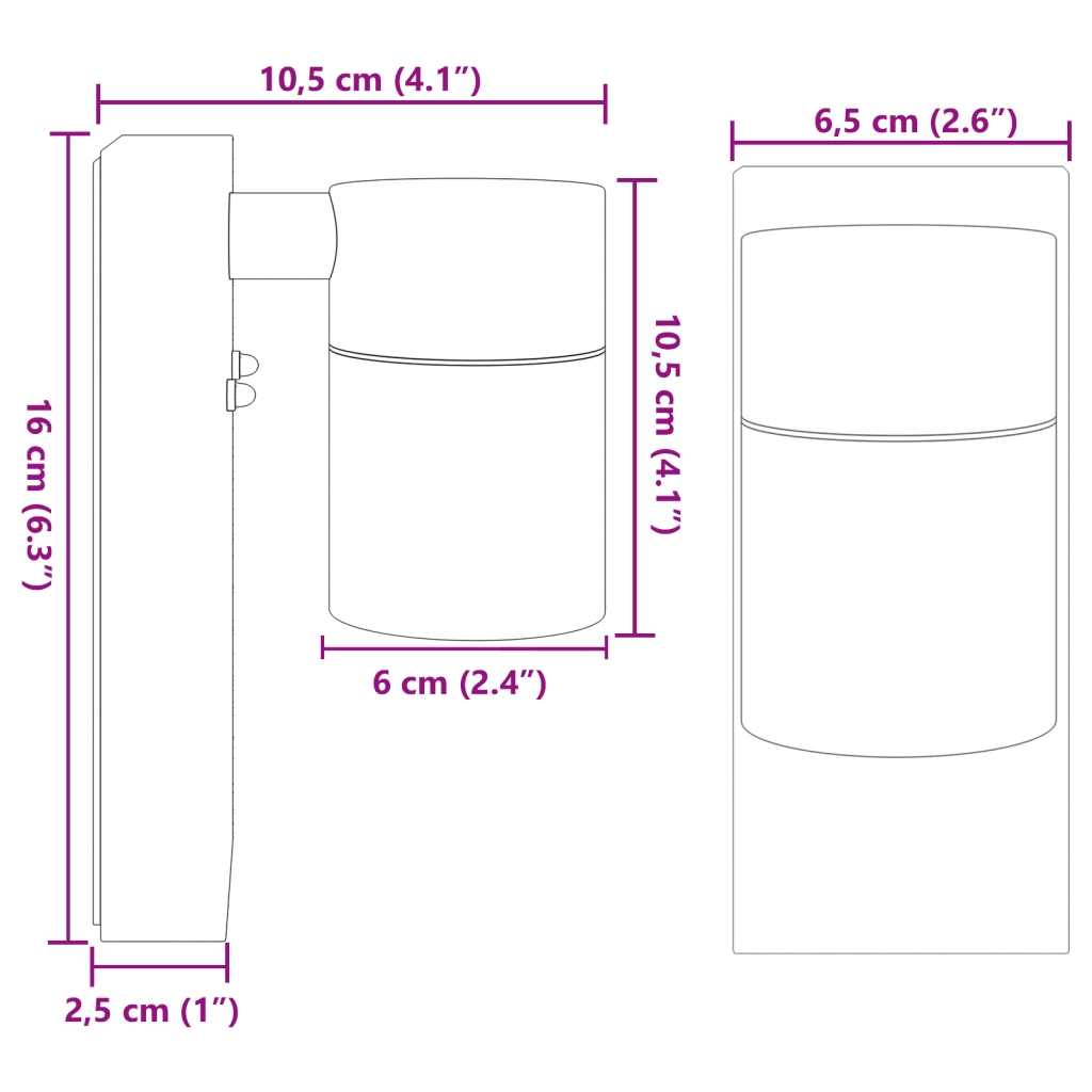 Lampada da Parete Esterno Nera Acciaio Inossidabile IP44