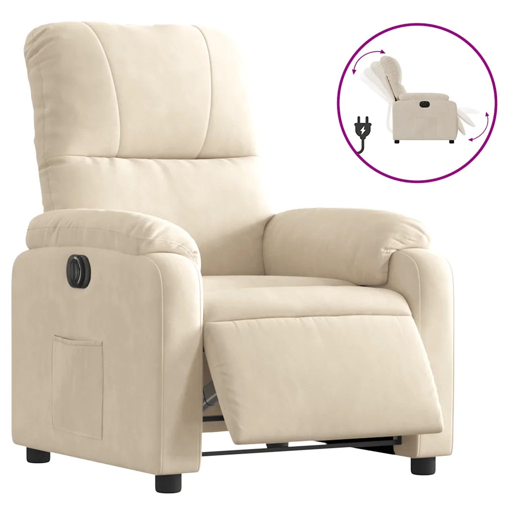 Divano Sedia-Poltrona Reclinabile Elettrica Beige in Tessuto di Microfibra 334021