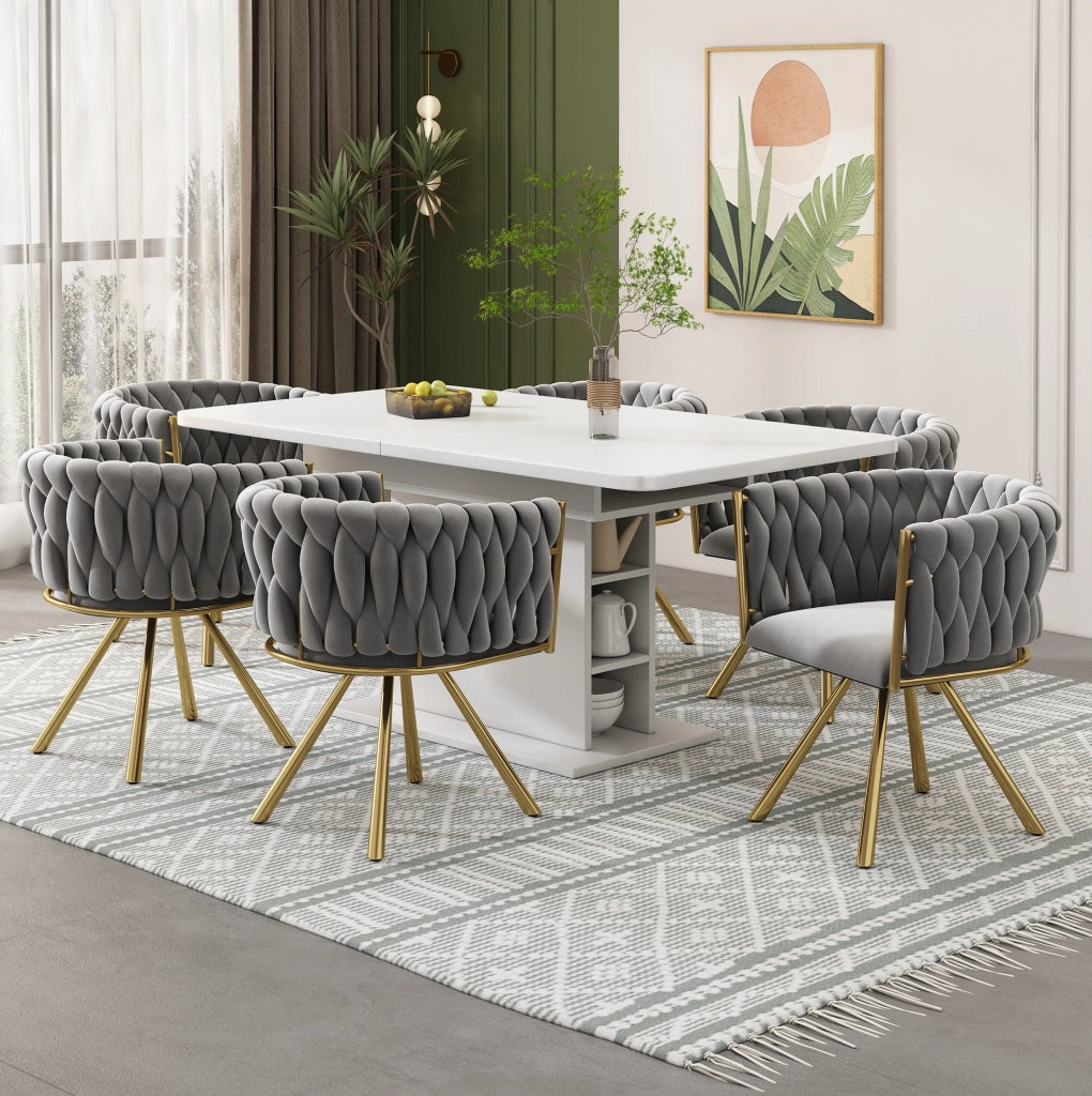 Set di 2 sedie da pranzo girevoli in velluto grigio e oro