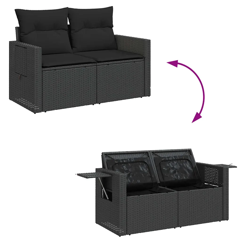 Set Divani da Giardino 9 pz con Cuscini Nero in Polyrattan 3327875